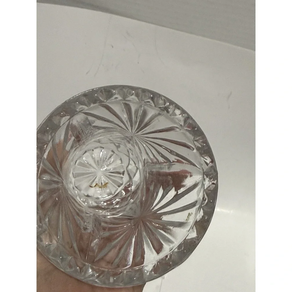Vintage Clear Pressed Glass‎ Bud Vase Starburst Diamond Point Sawtooth Rim 5